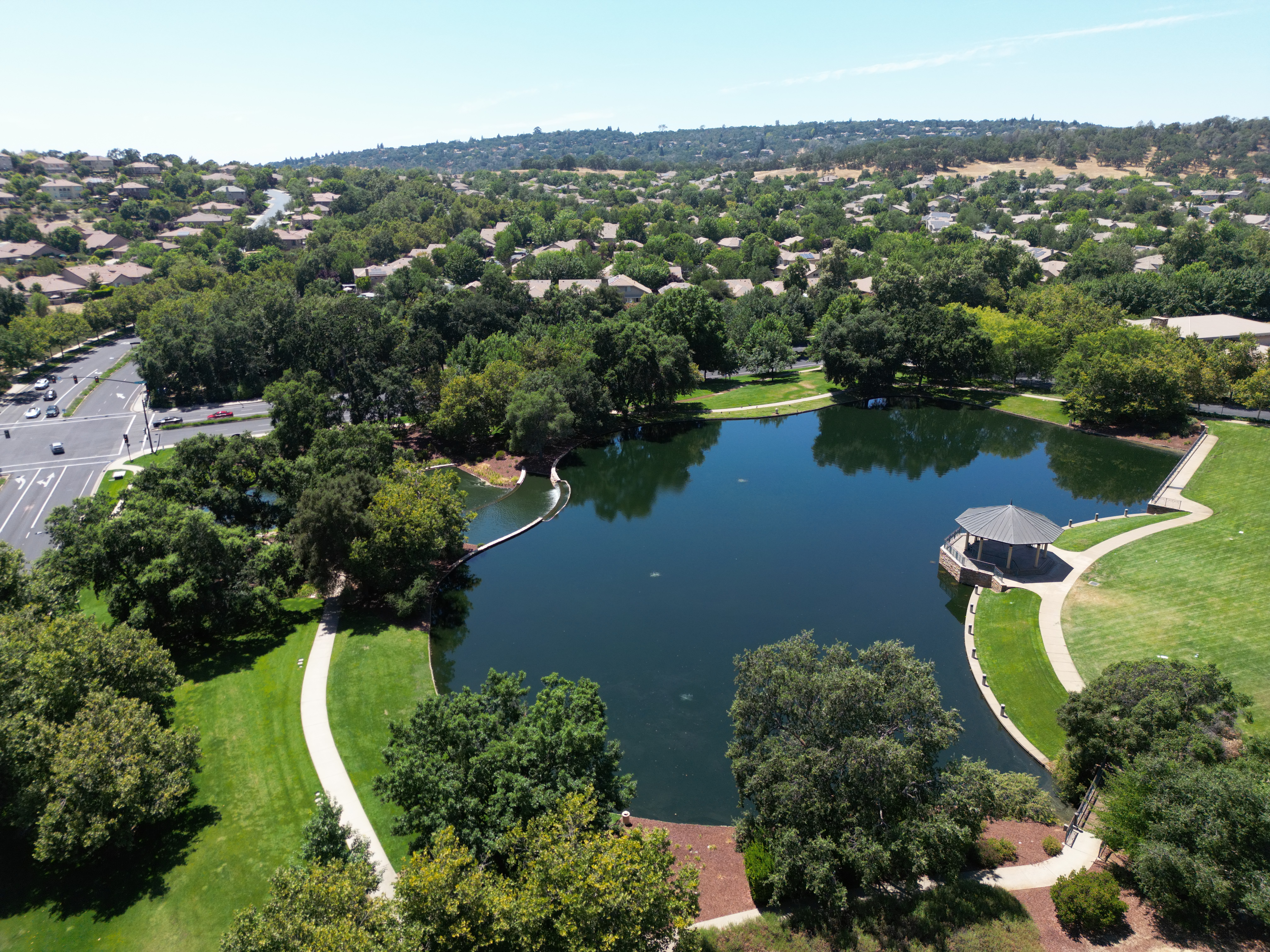 Drone aerial photography of lake in El Dorado Hills