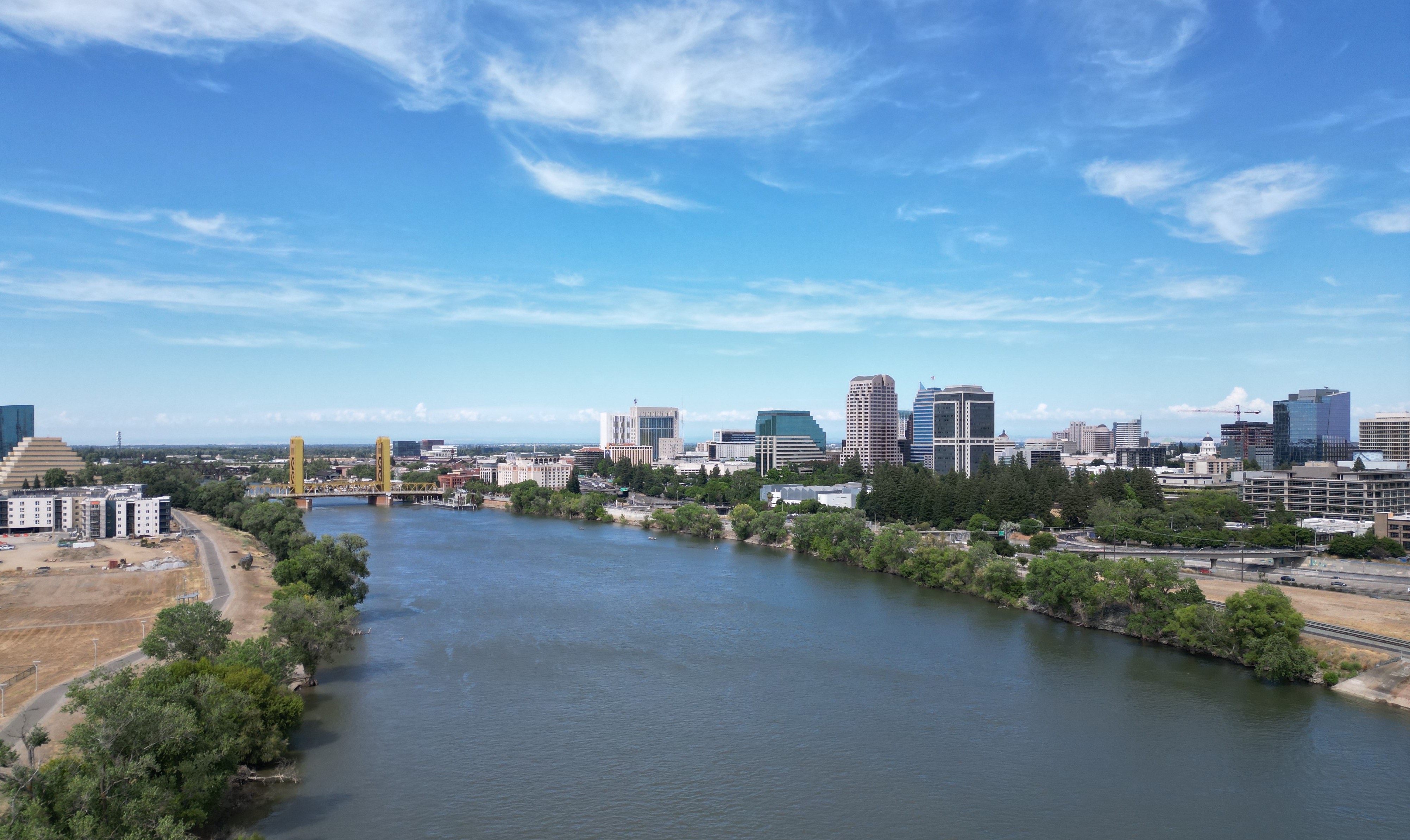 Drone aerial footage of old Sacramento
